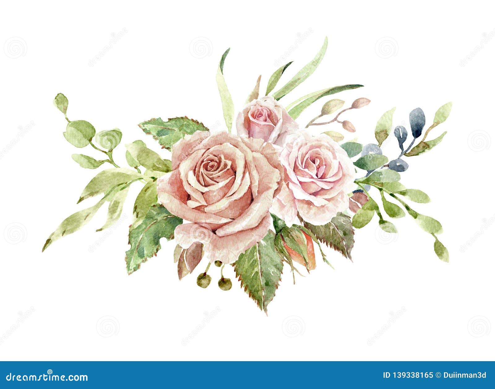 Download Watercolor Flower Bouquet Leaf And Buds Botanic Composition Layer Path Clipping Path Isolated On White Background Stock Illustration Illustration Of Ribbon Floral 139338165