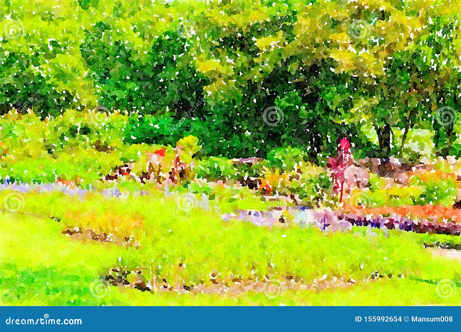 Watercolor of Flower Garden Stock Illustration Illustration of bloom