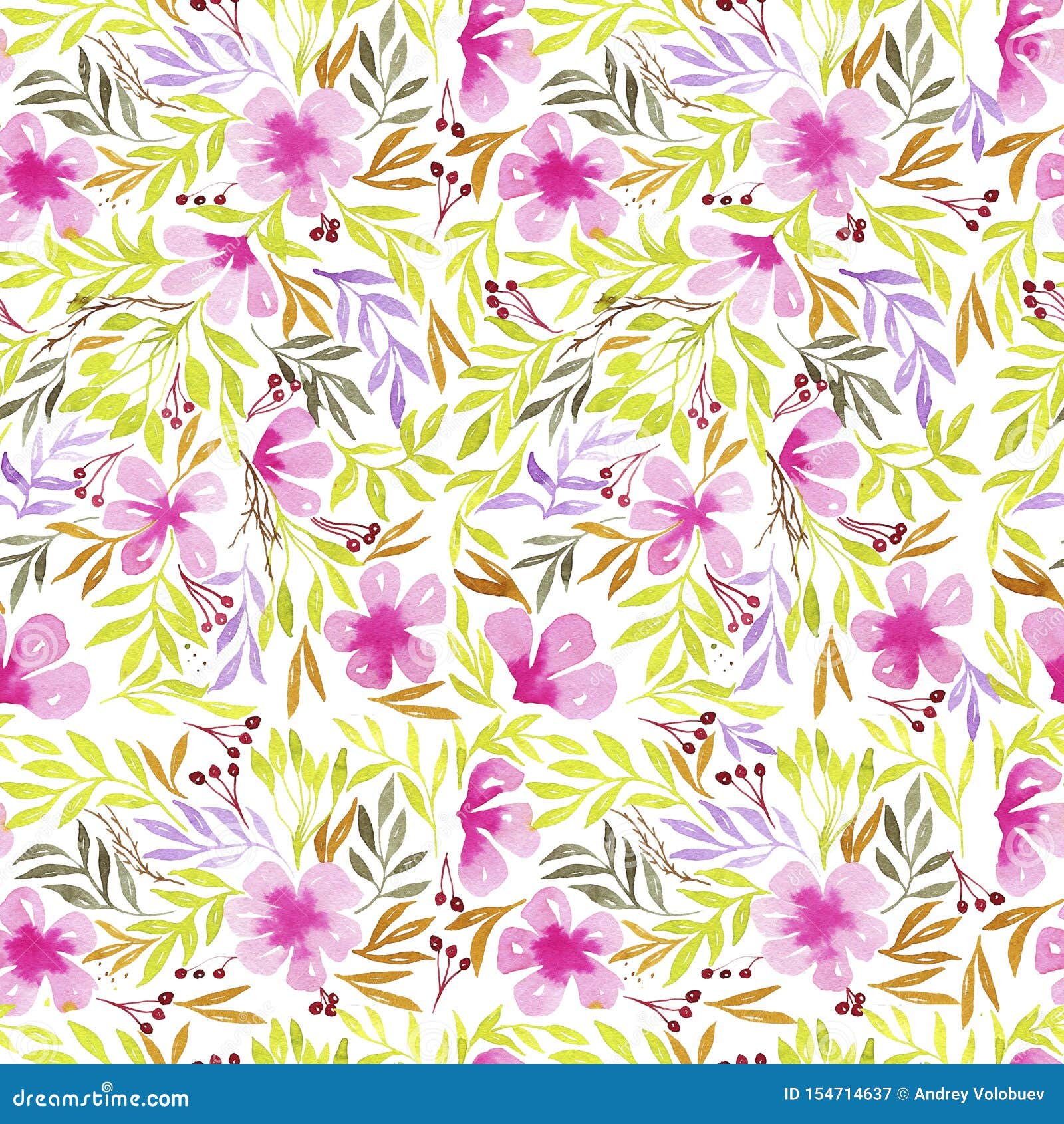 Watercolor Flower Pattern. Seamless Pattern. Bright Flowers