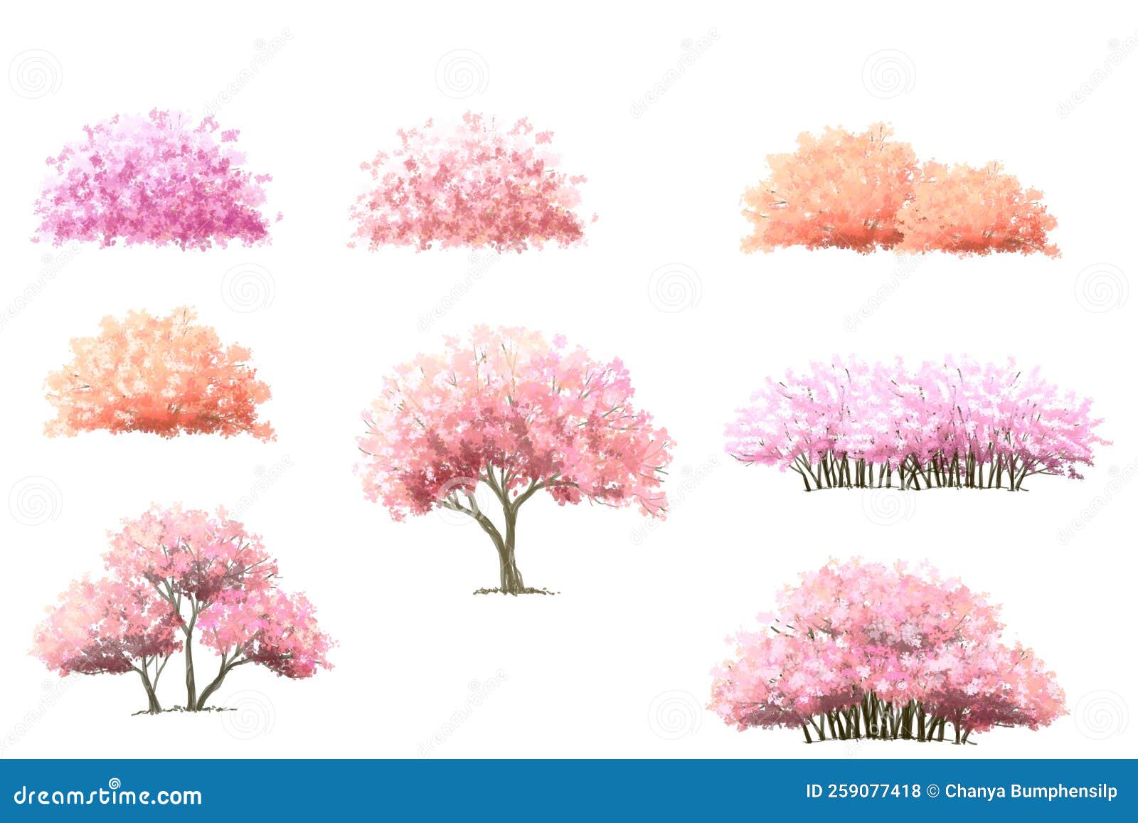watercolor flower tree side view for landscape
