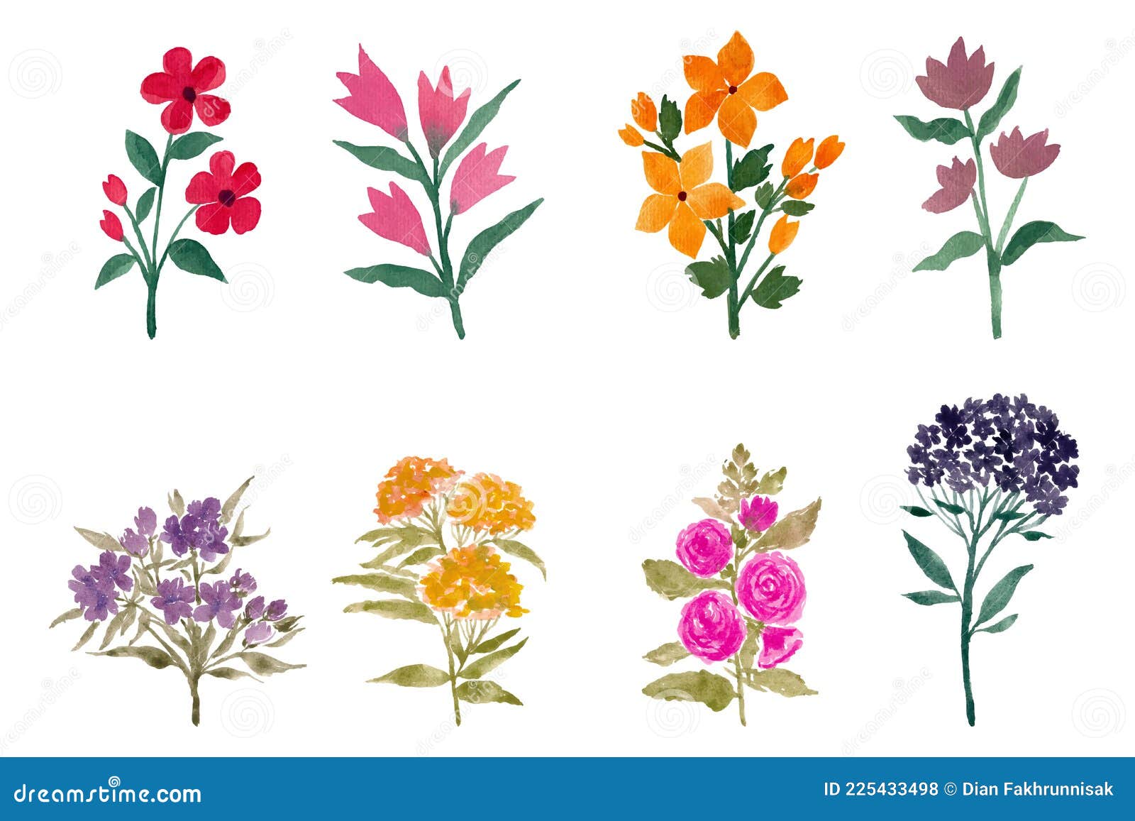 Filler Flower Watercolor Element Vector Set Stock Vector Illustration