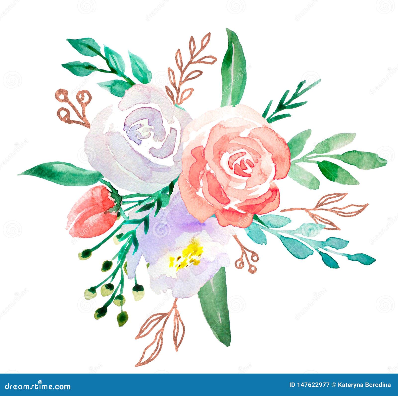 Watercolor Flowers. Floral Illustration, Leaf and Buds. Botanic ...