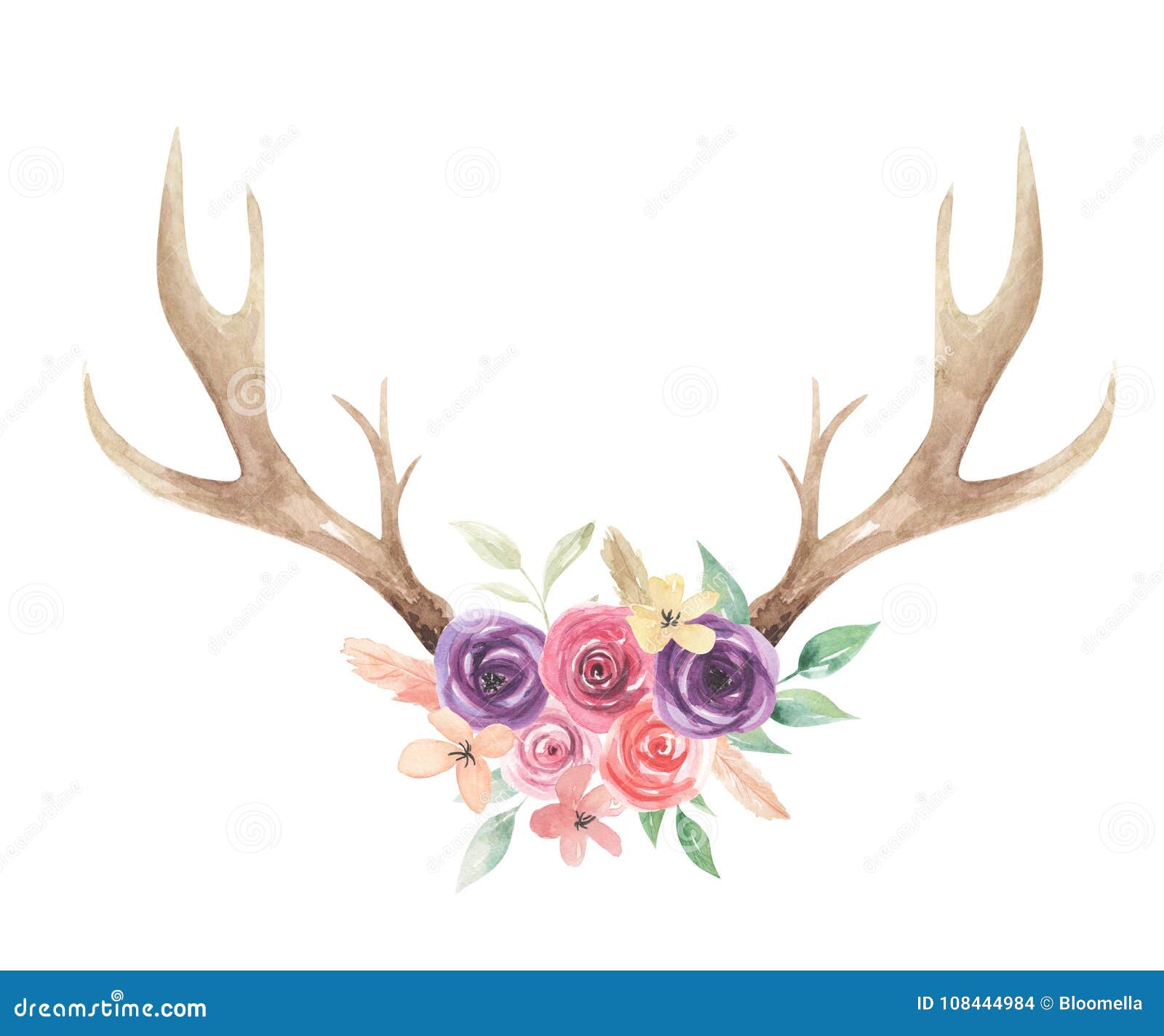 watercolor flowers florals antlers deer stag horns bone painted