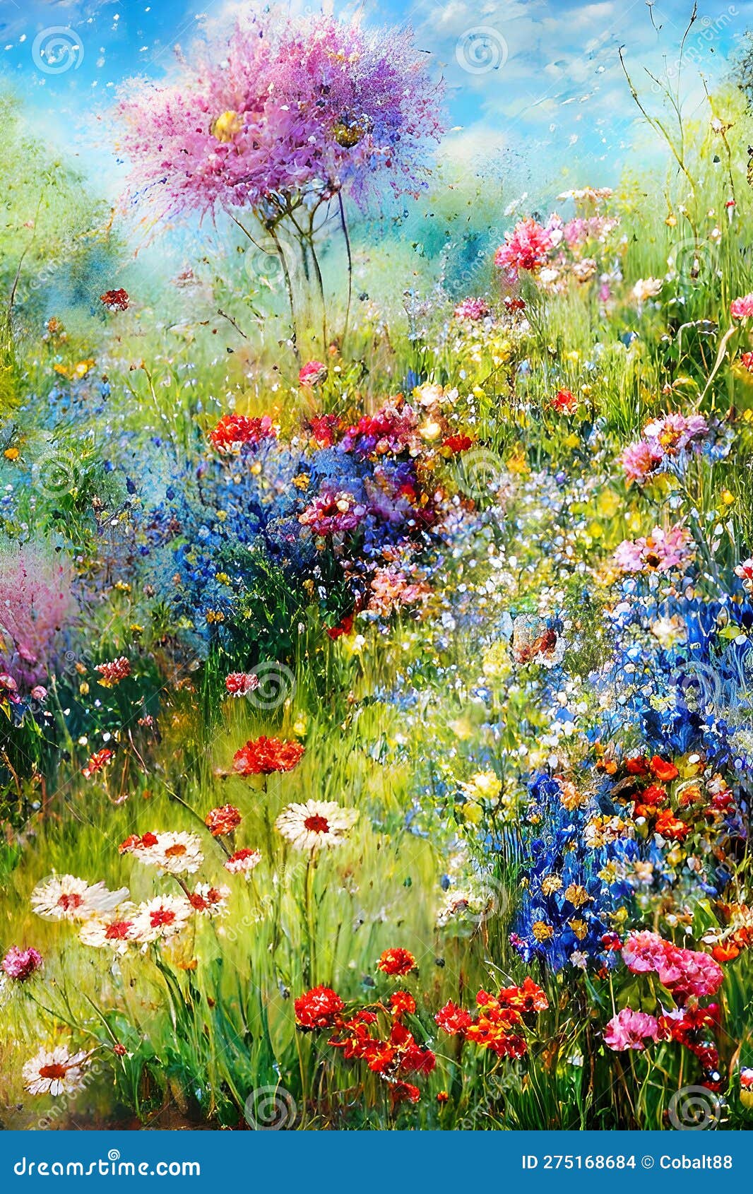 Watercolor Flowers Landscape Background, Impressionism Style ...