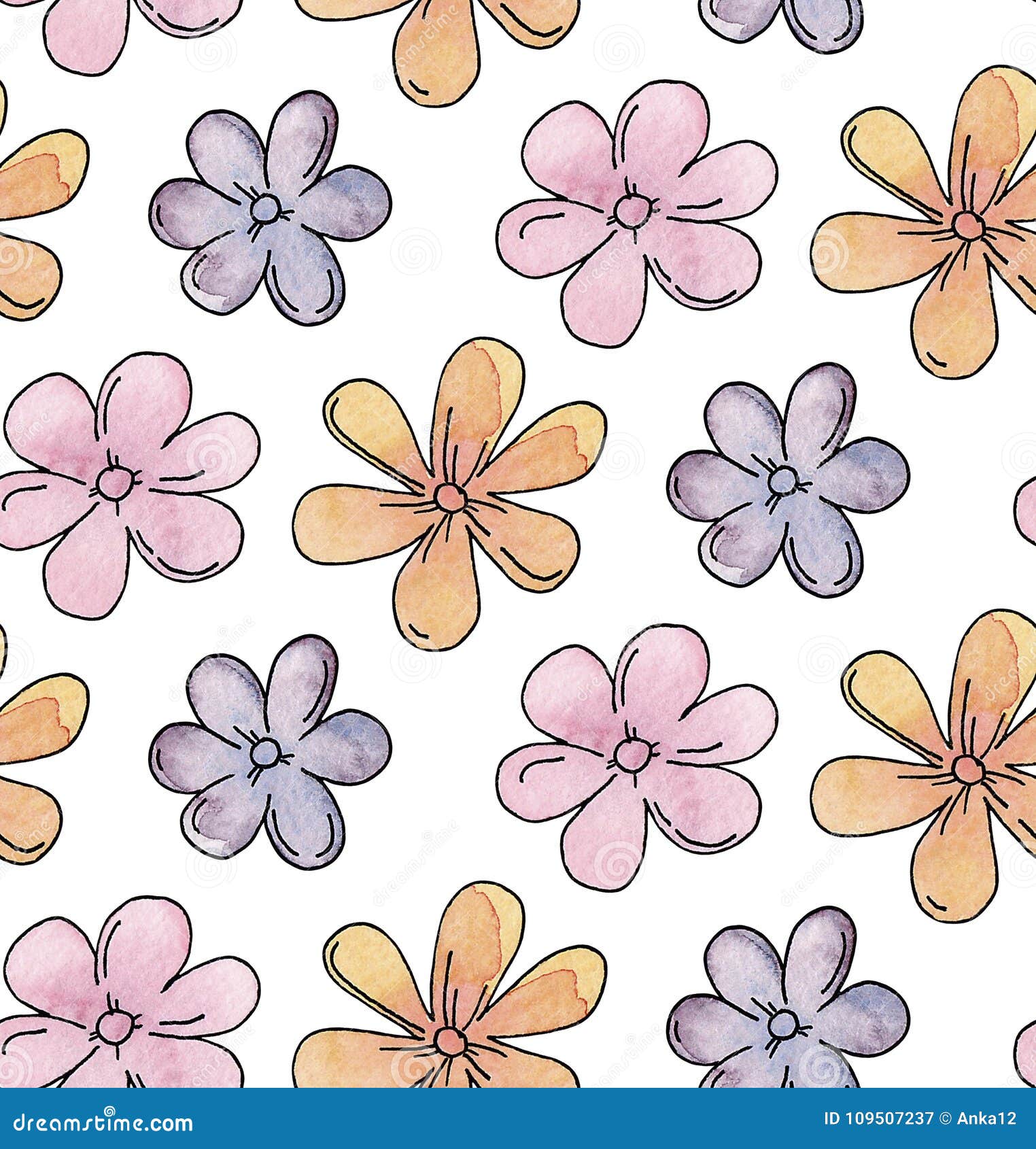 Watercolor Flowers Pattern Kids Cartoon Background Stock Illustration Illustration Of Floral Kids 109507237