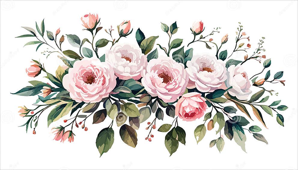 Watercolor Flowers Pink Roses. Floral Vector Illustration Stock Vector ...