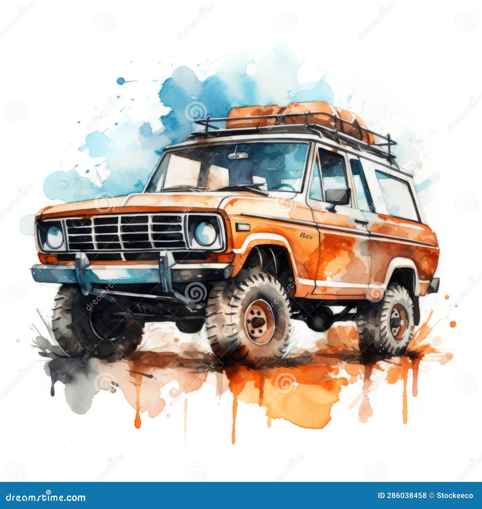 Watercolor Ford Bronco Suv Clipart With White Background Royalty-Free