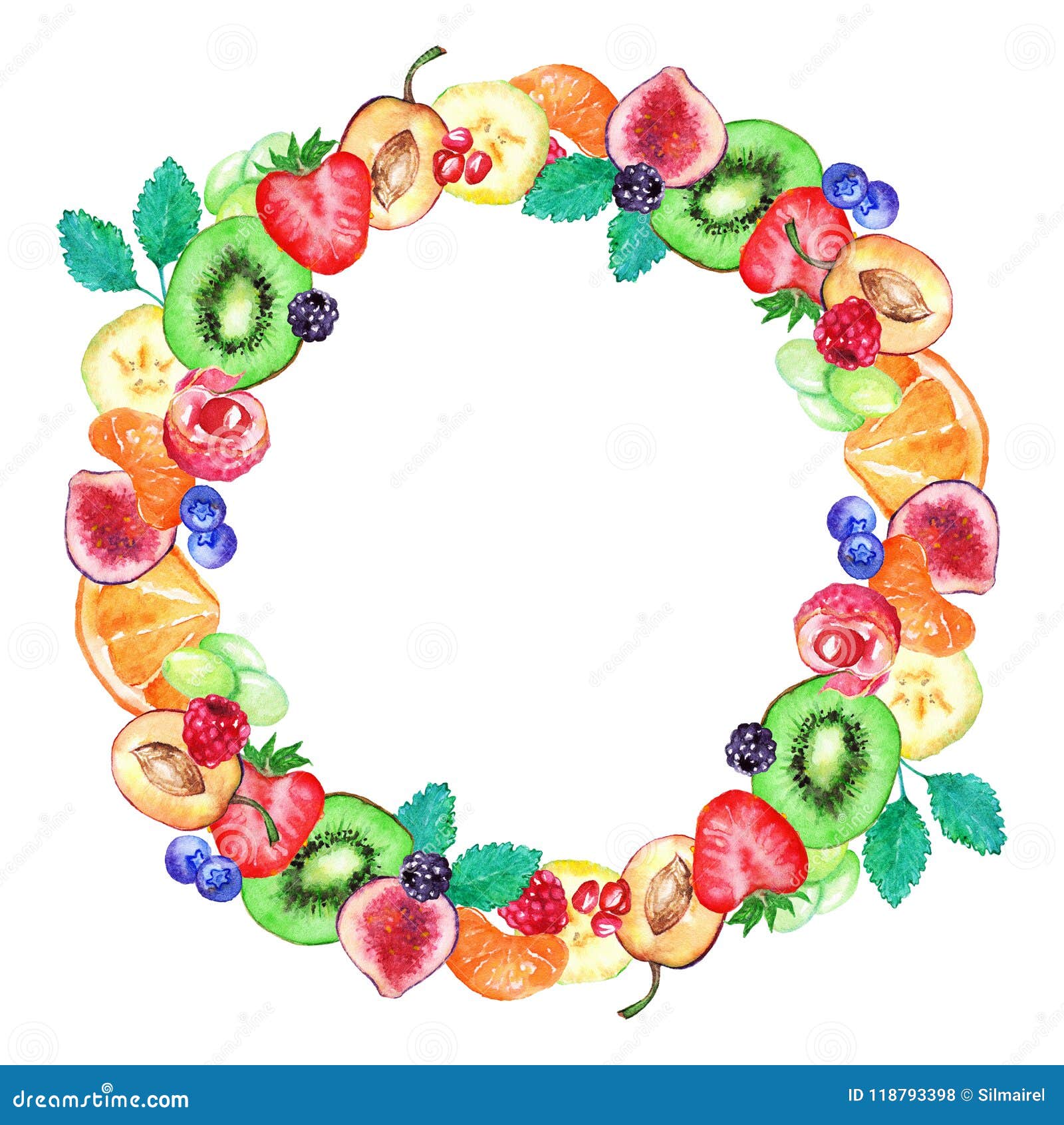 Watercolor Fruit Berry Sweet Summer Frame Border Isolated 