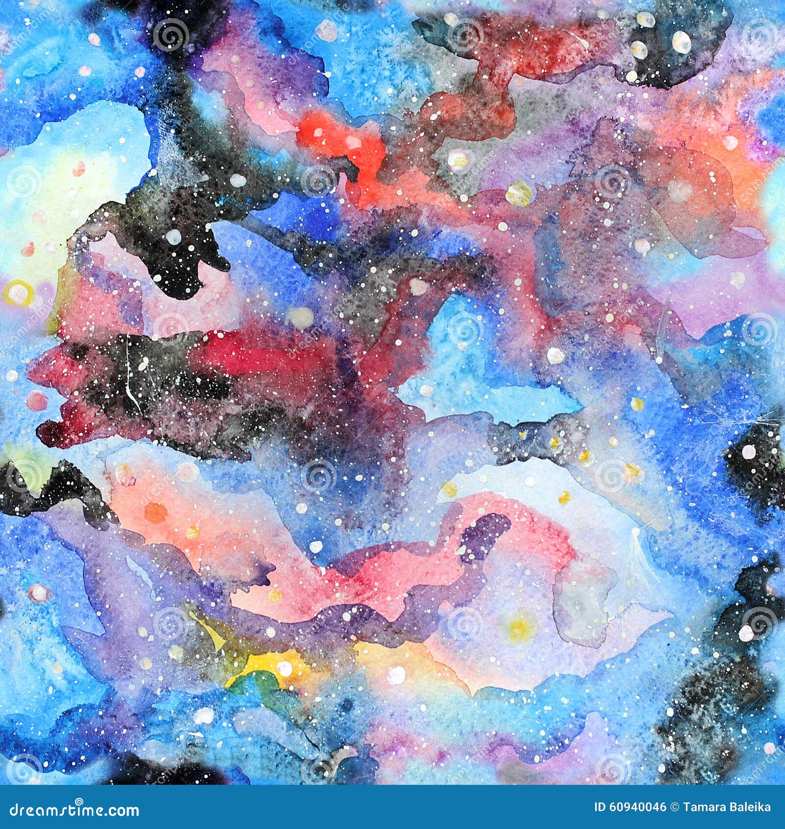 Watercolor Galaxy Illustration. Seamless Pattern. Stock Illustration