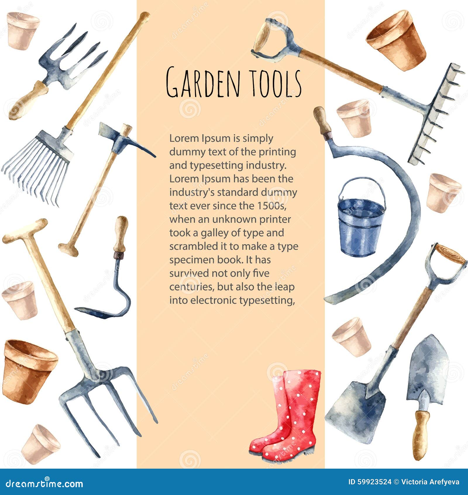 Watercolor garden tools. stock illustration. Illustration of pliers
