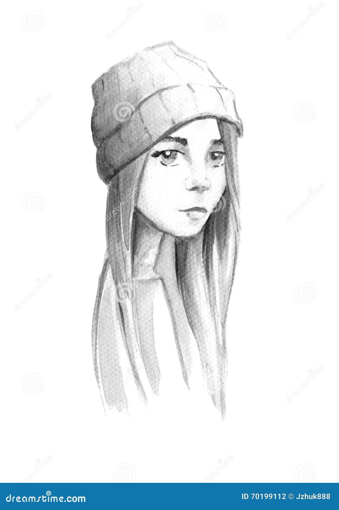 Watercolor Girl With A Hat Stock Illustration Illustration