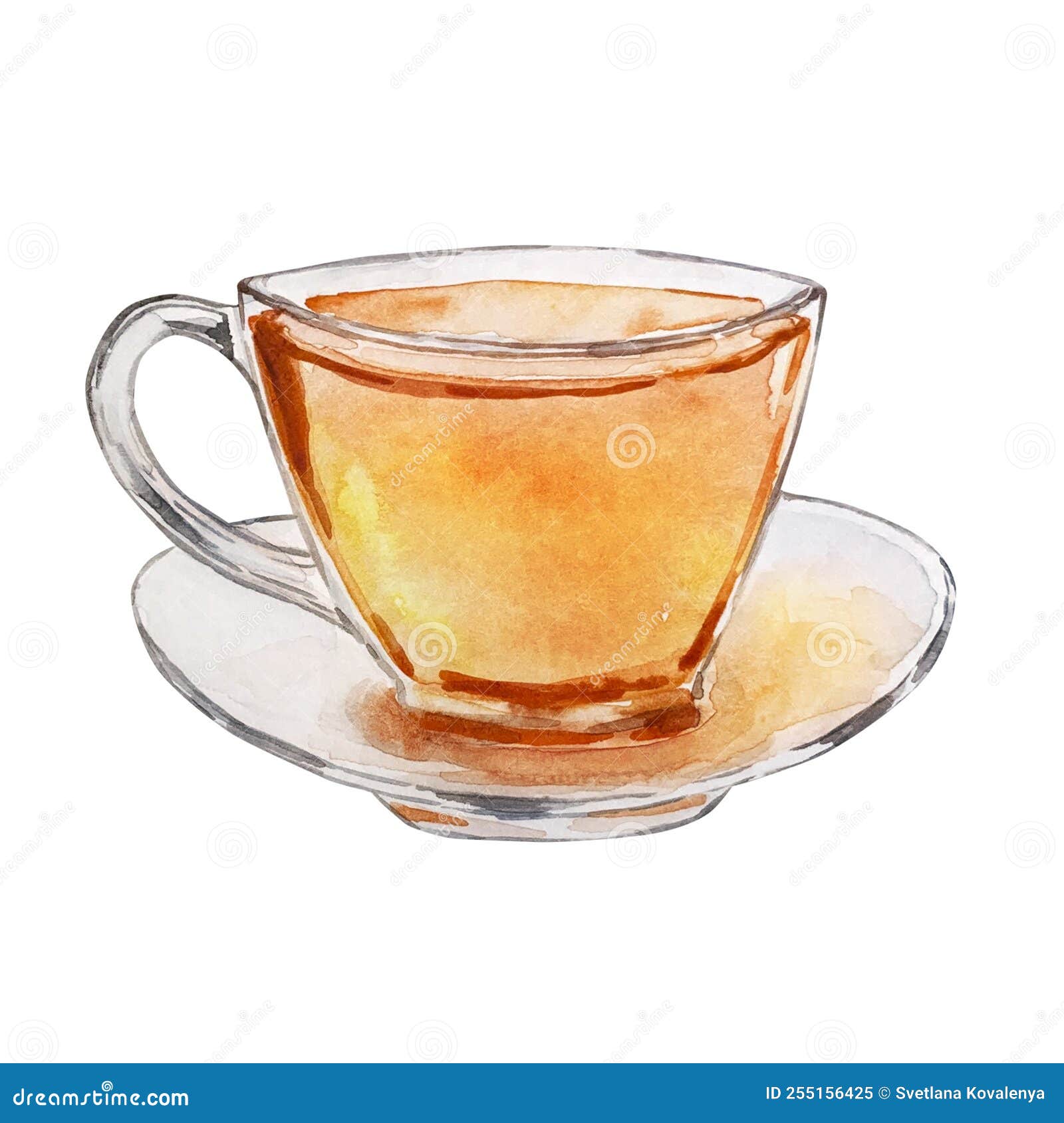 Watercolor Glass Cup of Tea with Honey Stock Image Image of leaf