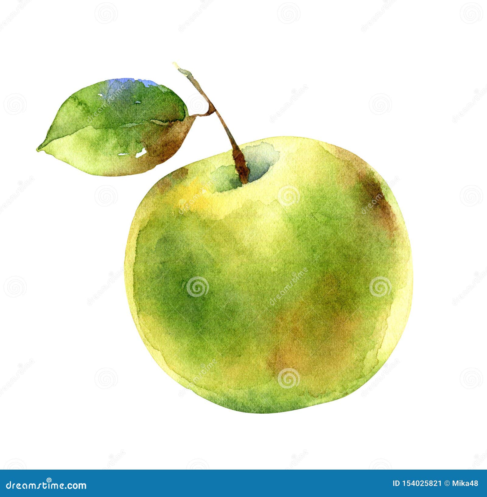 Нарисовать зеленое яблоко акварелью