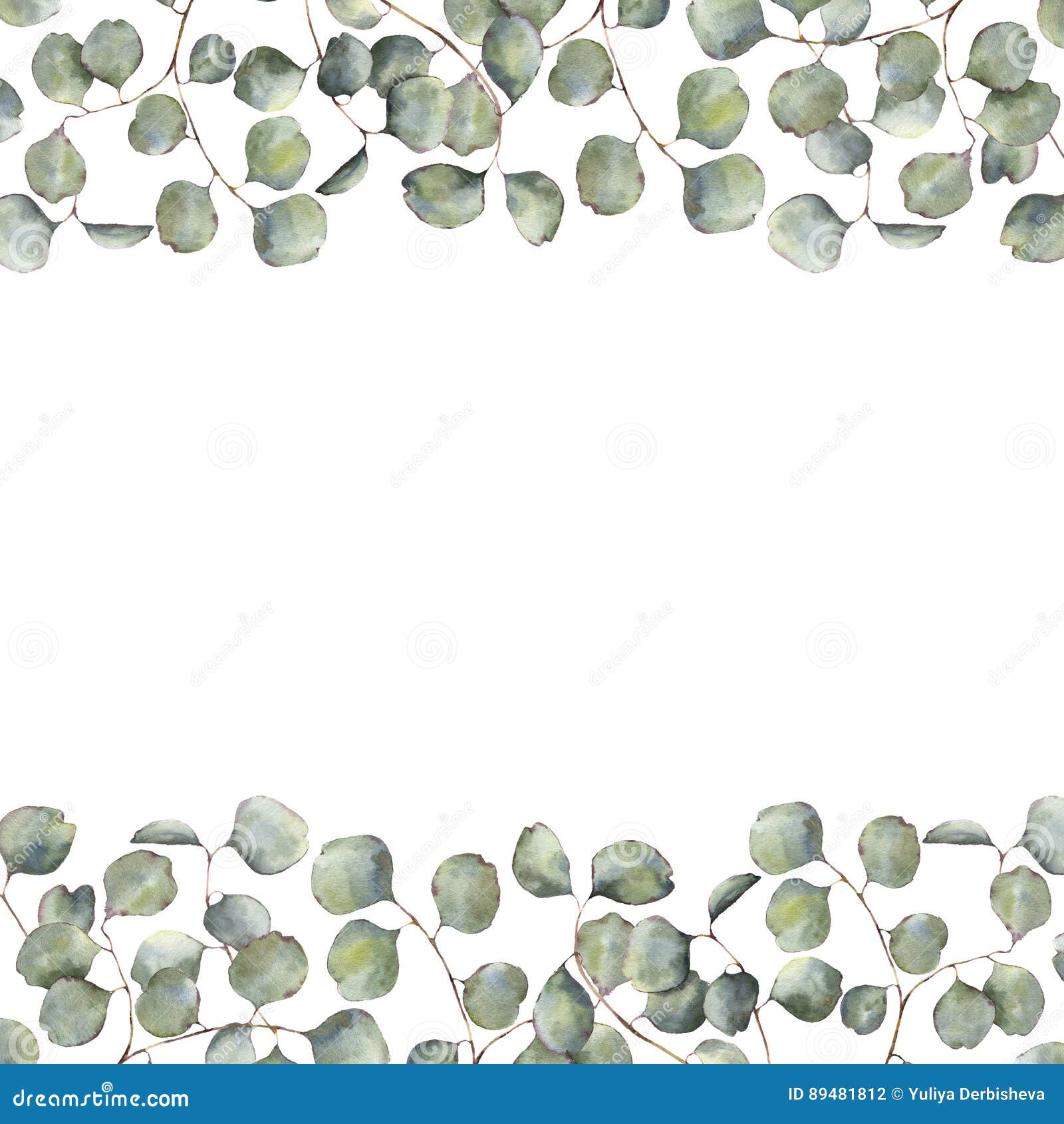 Download Watercolor Green Frame With Silver Dollar Eucalyptus ...