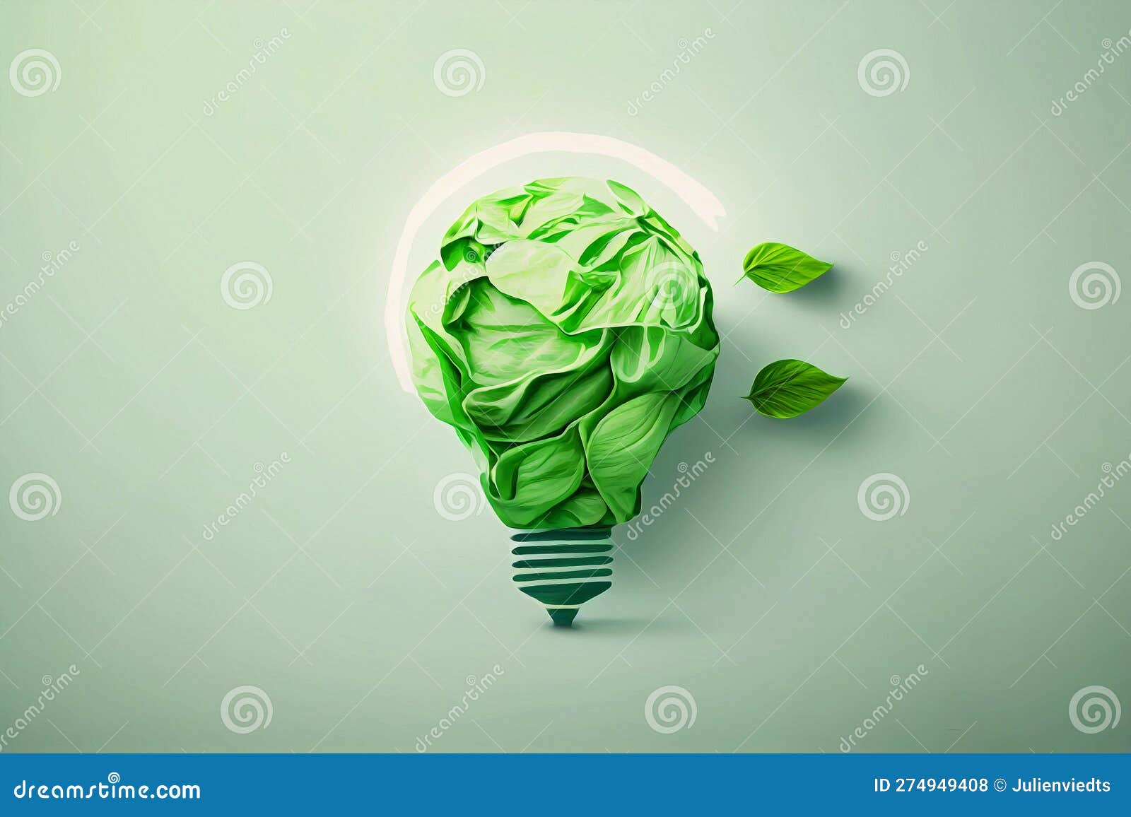 Watercolor Green Paper Light Bulb. Generative Ai Stock Illustration