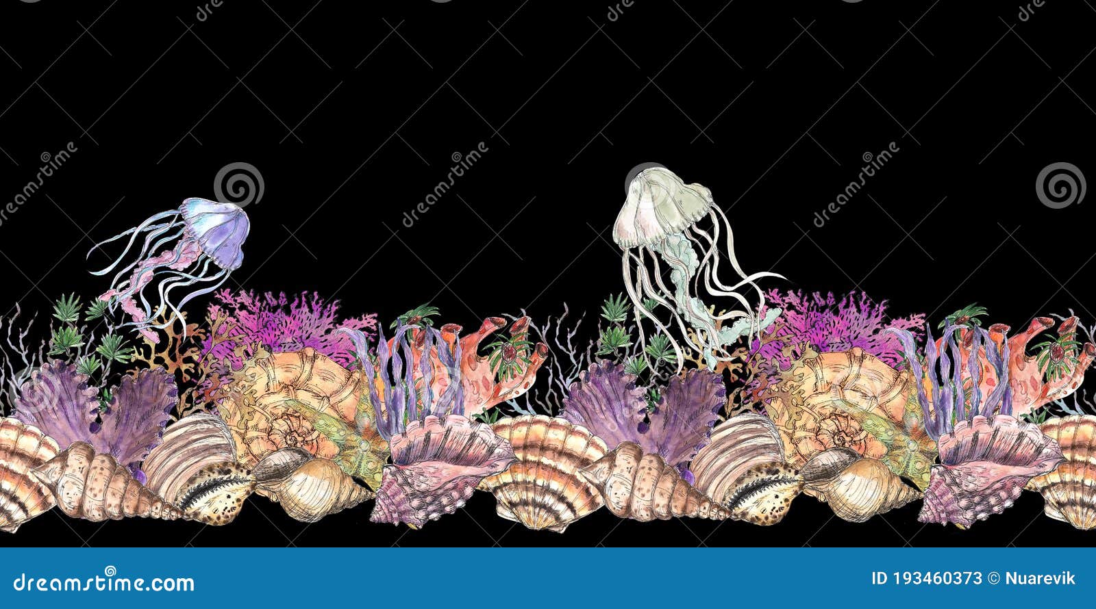 Watercolor Hand Drawn Artistic Colorful Undersea Ocean Life Color