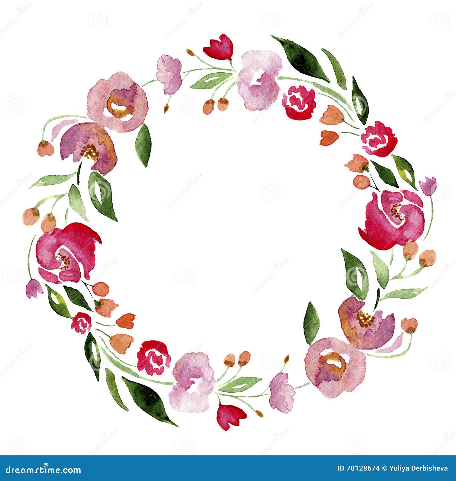 Watercolor Handdrawn Flower Wreath for Design. Artistic Isolated