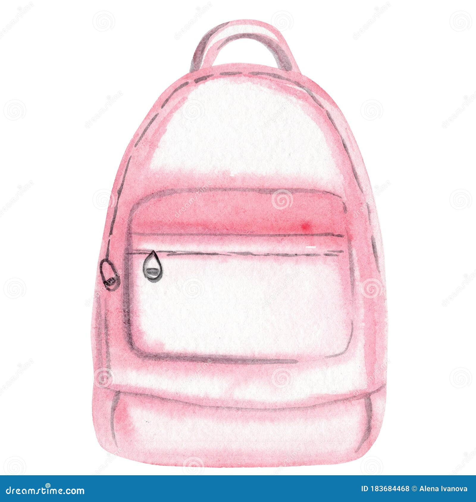 Watercolor Hand Drawn Pink School Backpack Isolated On White Background Stock Illustration - Illustration Of Female, Knapsack: 183684468