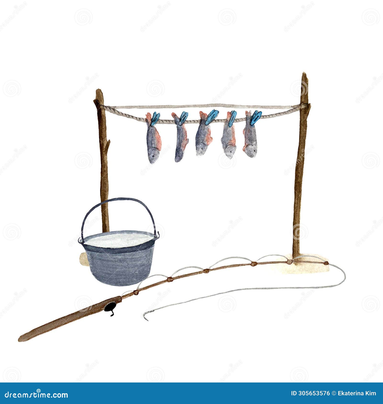Wooden Fishing Rod Rack on White Background Stock Illustration -  Illustration of rack, depression: 299380562