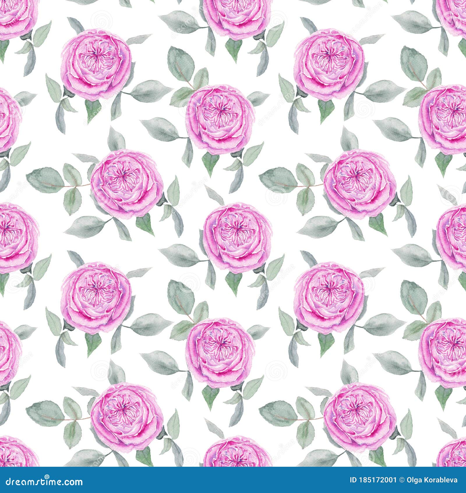 Watercolor Hand Painted Seamless Pattern with Pink Roses Flowers and ...