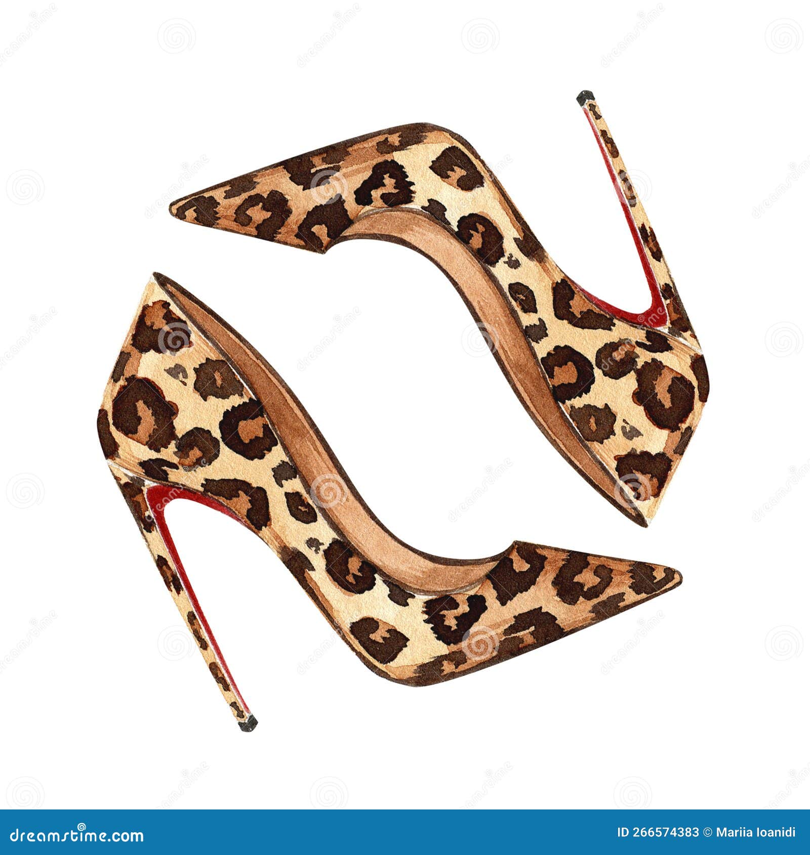 Watercolor Handmade Fashion Illustration Heeled Shoes. Leopard Print ...