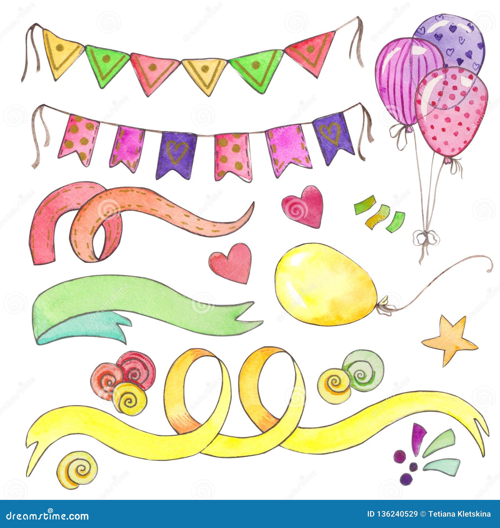 Watercolor Happy Birthday Party Clip Art Set Stock Illustration