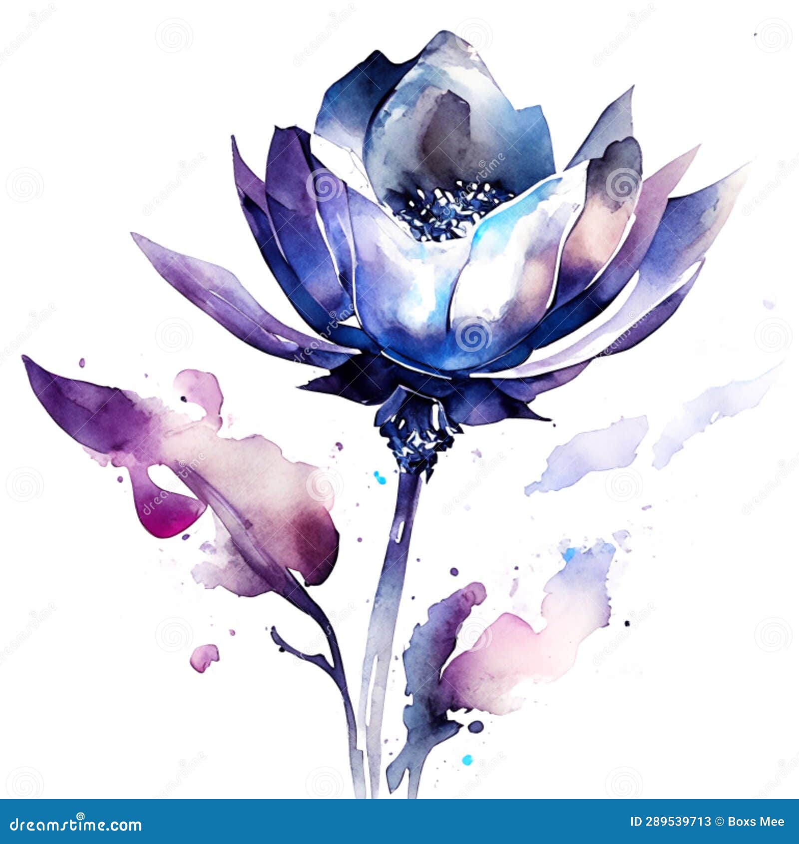 Watercolor Illustration of Blue Lotus Flower. Hand Drawn Illustration ...