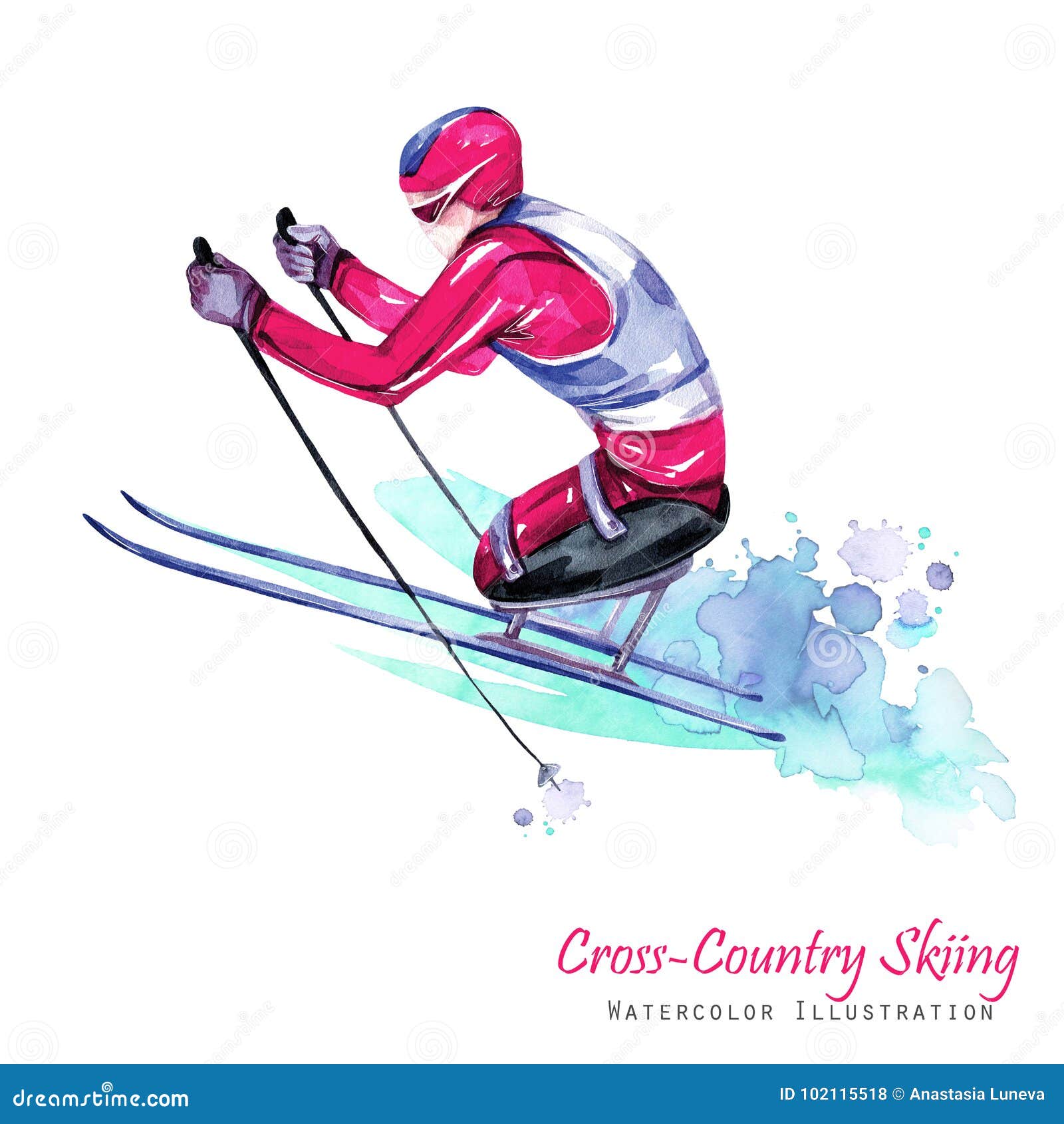 Watercolor Illustration. Cross-Country Skiing. Disability Snow Sports ...