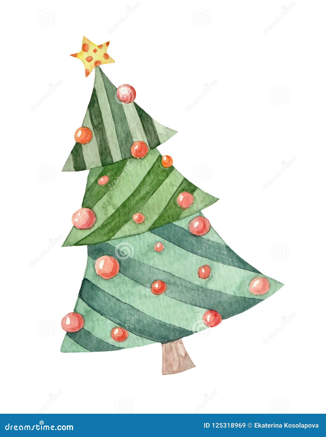 Download Watercolor Illustration Cute Christmas Tree Stock ...