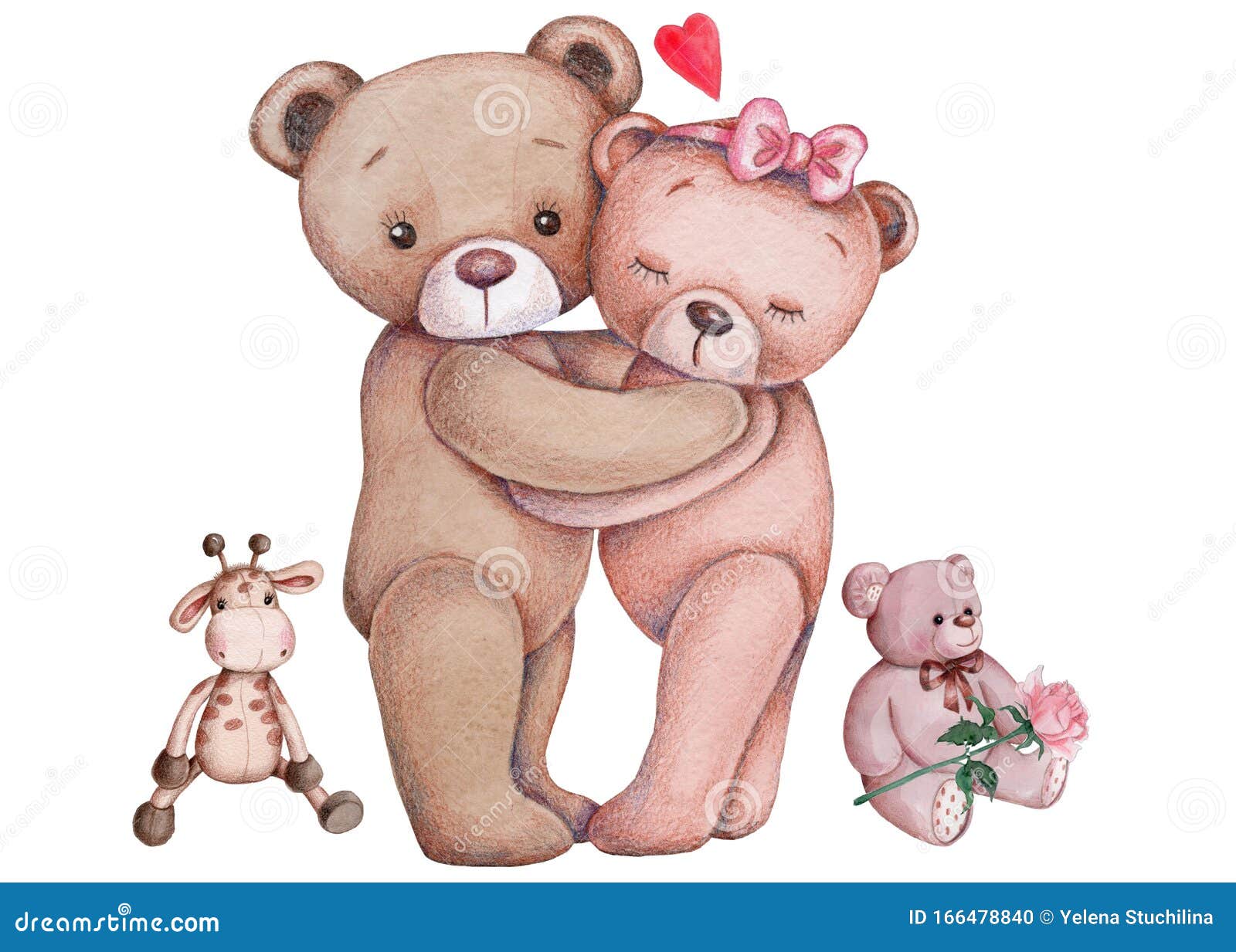 Watercolor Illustration of 2 Cute Toy Teddy Bears Stock Illustration -  Illustration of bear, lovely: 166478840
