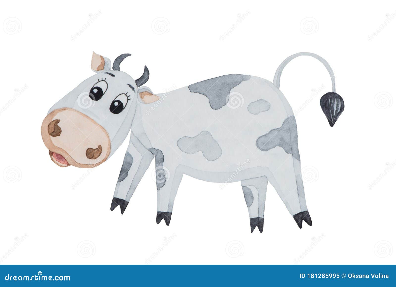 Watercolor Illustration of a Funny Cartoon Cow with Black Spots Isolated on  White Background for New Year Stock Illustration - Illustration of  greeting, character: 181285995