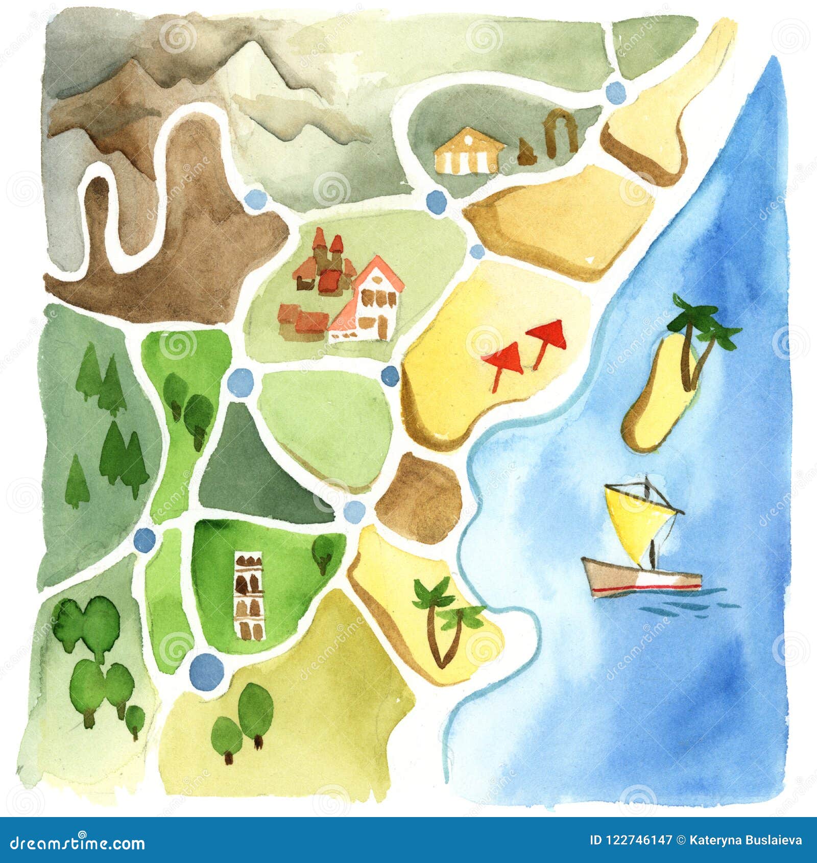 the colorful map of the unnamed city with the beach and seaside