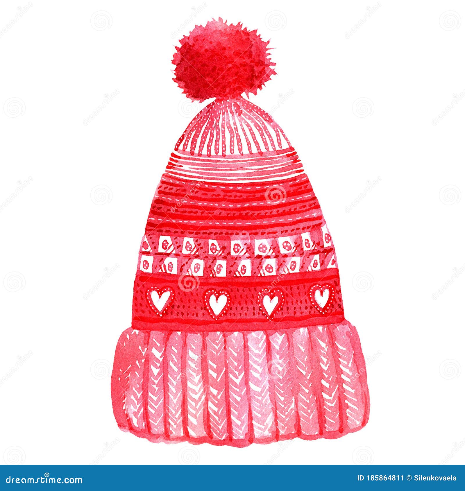 Watercolor Illustration Knitted Hats With Pom Poms Stock Image Image Of Decorative Drawing
