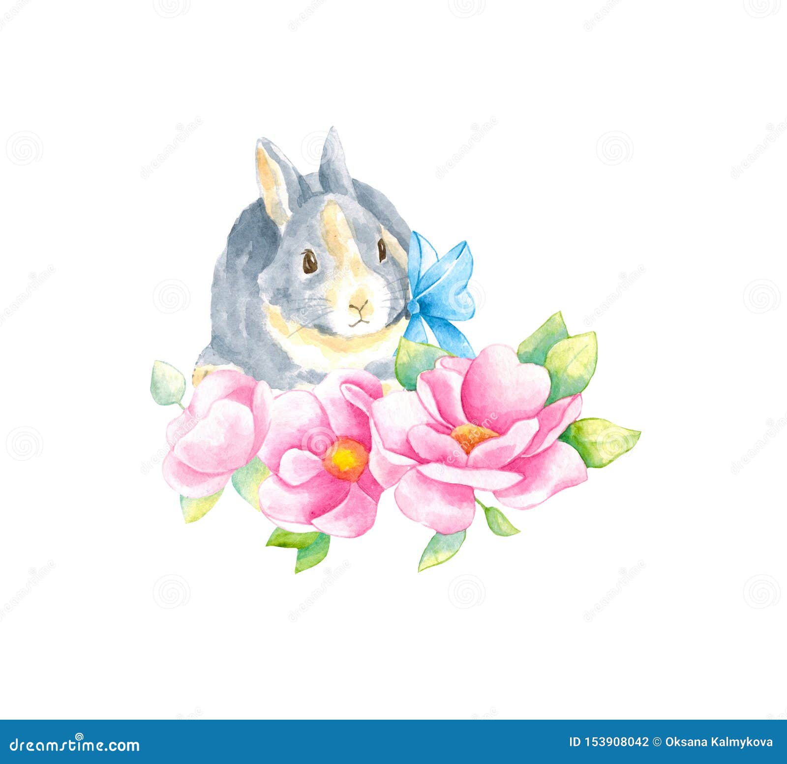 Watercolor Illustration with Little Bunny and Peony and Leaves. Beautiful  Rabbit and Flowers on a White Background Stock Illustration - Illustration  of decoration, happyeaster: 153908042