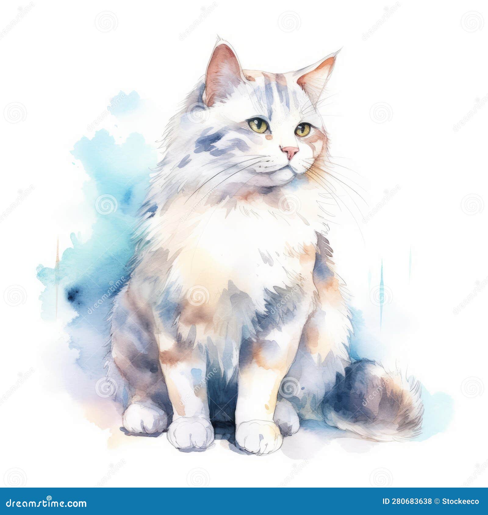 Watercolor Illustration of a Majestic Cat in Realistic Color Schemes ...
