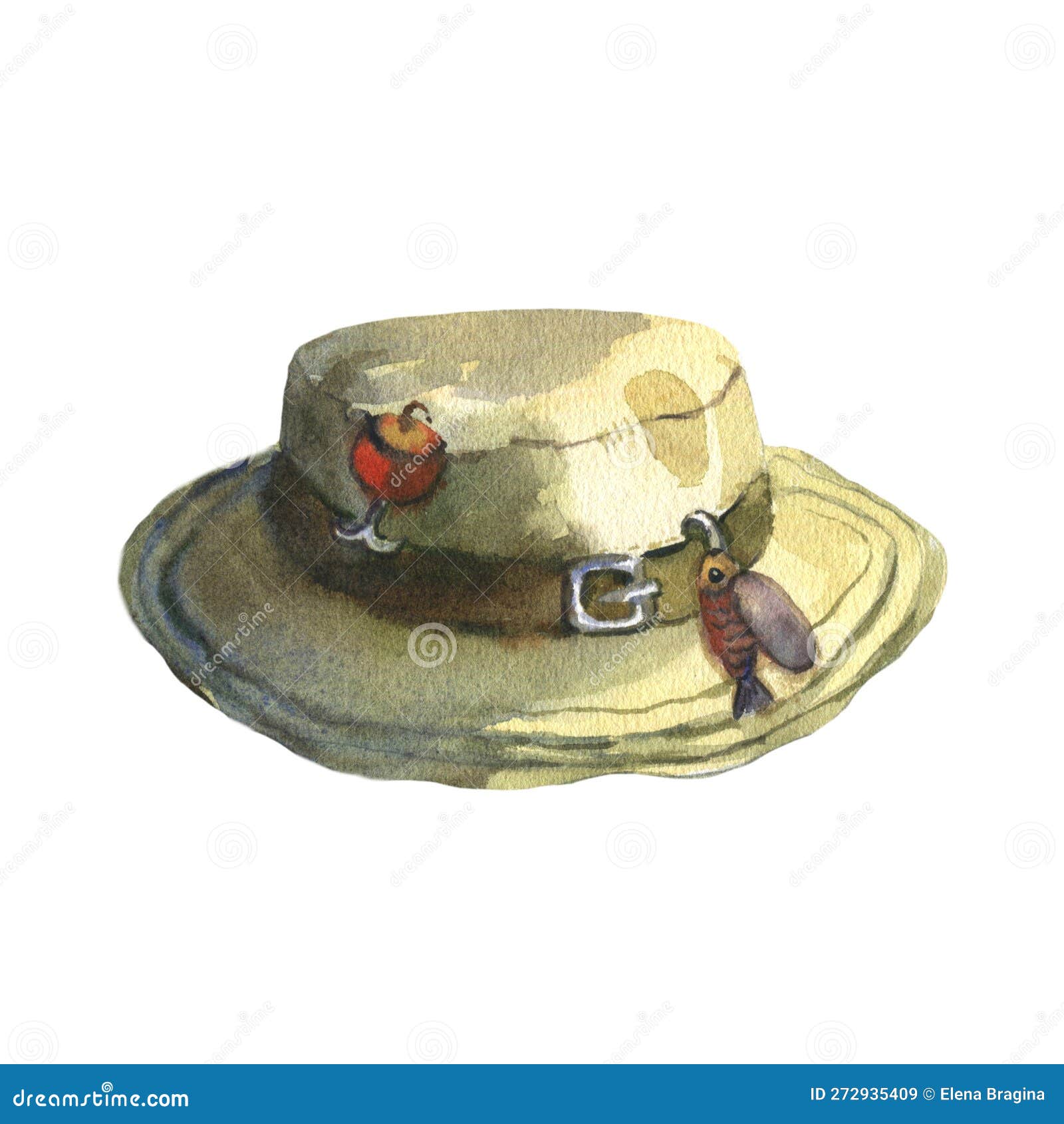 Watercolor Illustration of a Man S Fishing Hat, with Decorations in the  Form of a Float, Baubles. Hand Drawn Picture Stock Illustration -  Illustration of rural, woven: 272935409