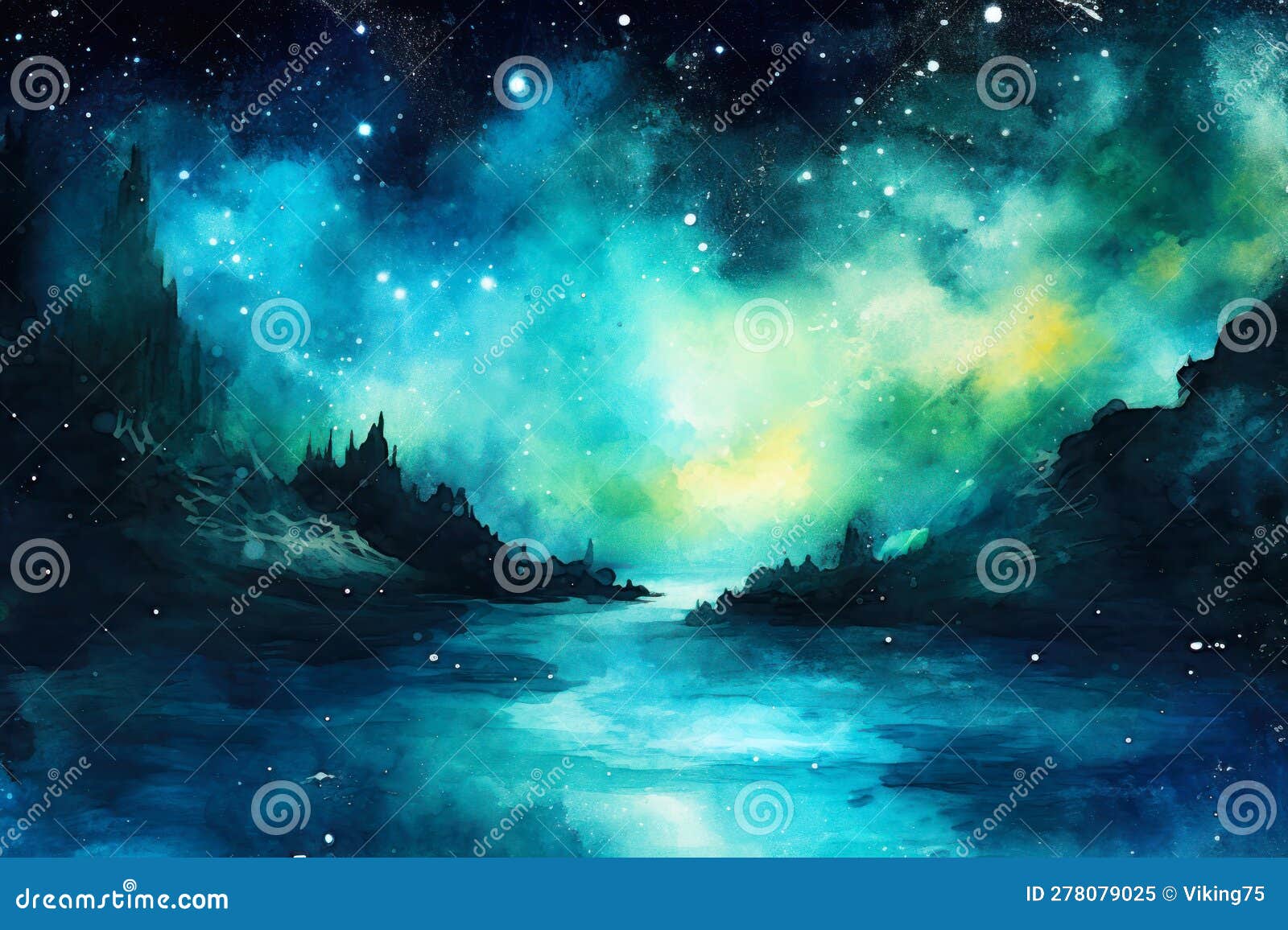 Watercolor Illustration of a Night Sky with Stars and Nebula. Stock ...