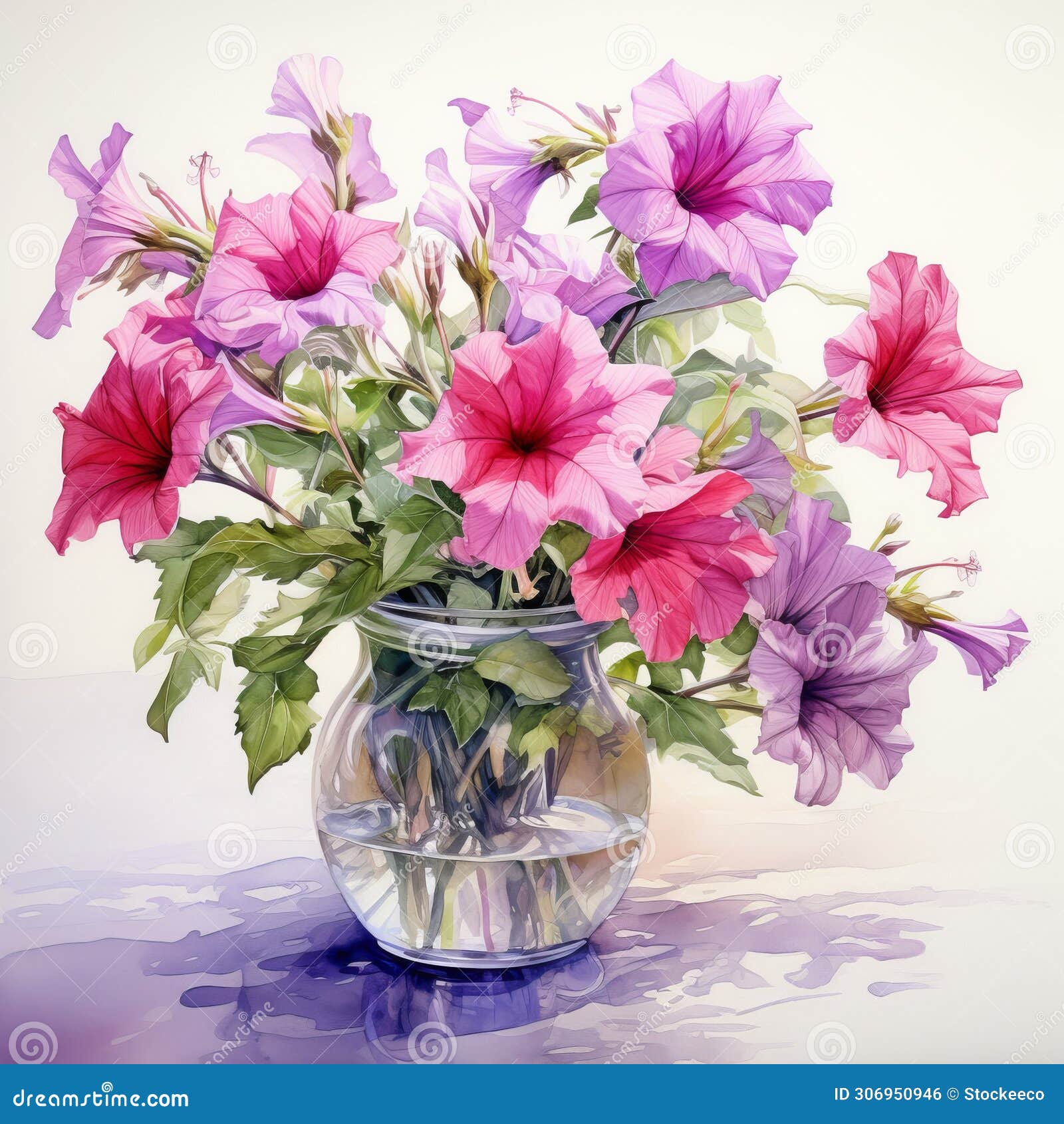 watercolor  of petunia in a vase