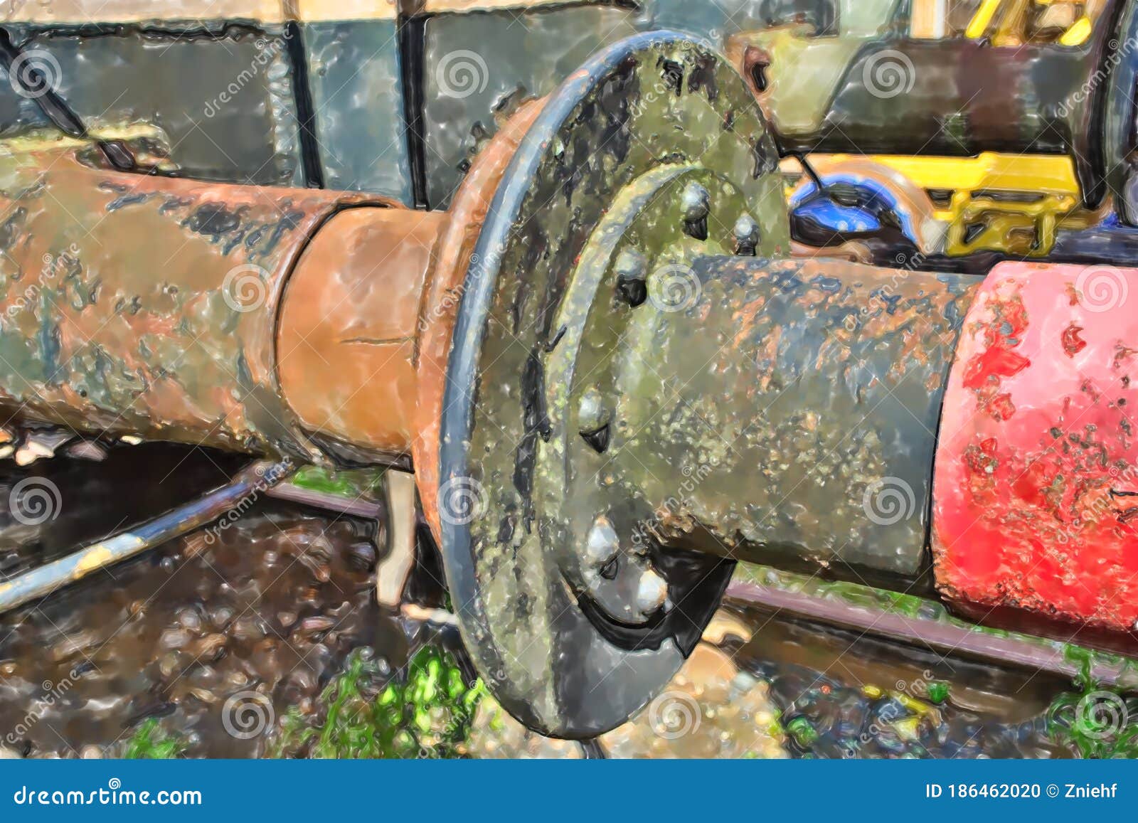 the rusty buffers of two old railway cars collide, transport