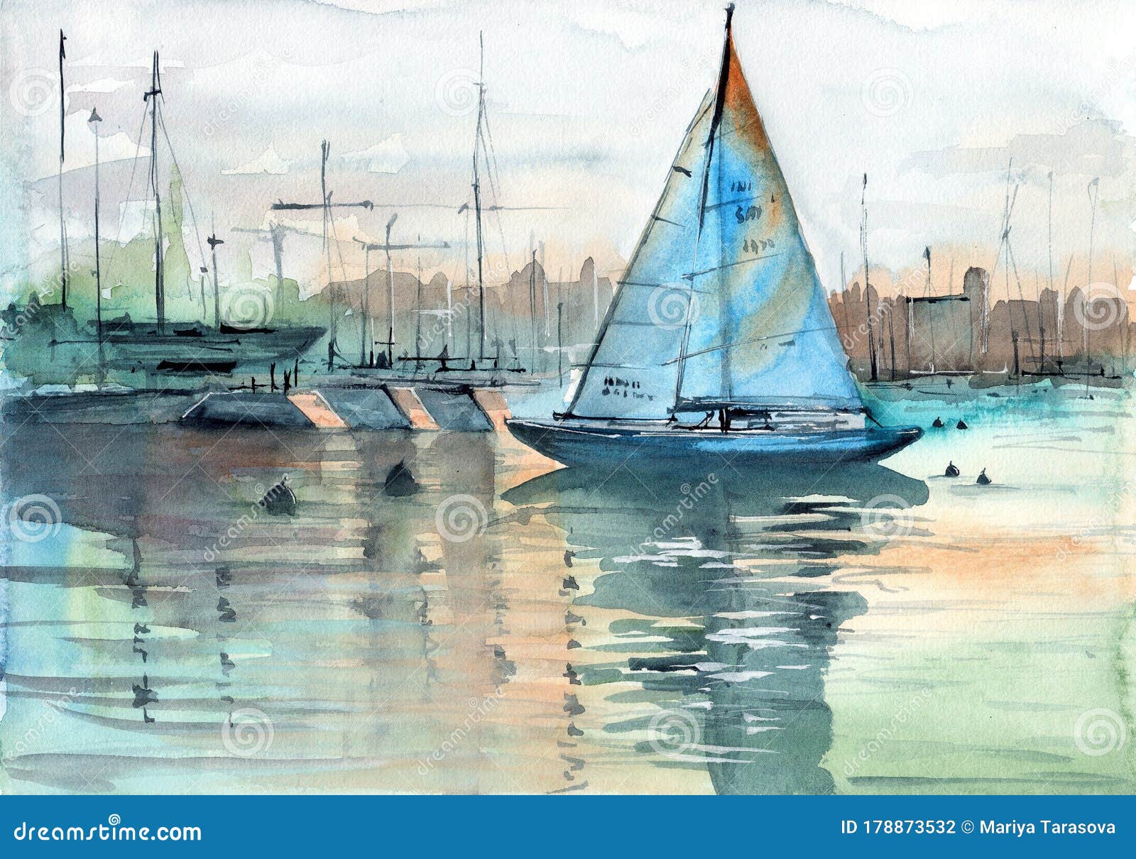 watercolor  of a sailboat