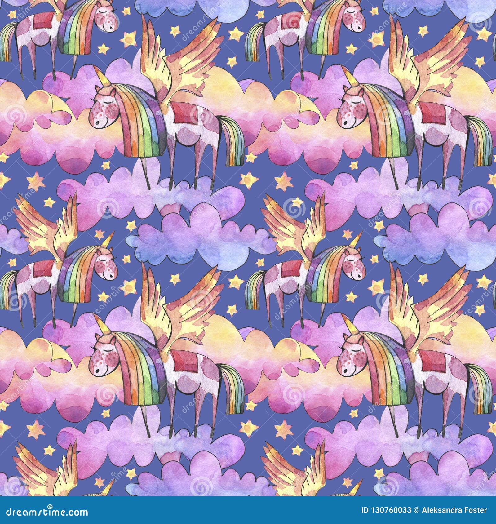 Watercolor Illustration. Seamless Pattern with Bright Rainbow Clouds ...