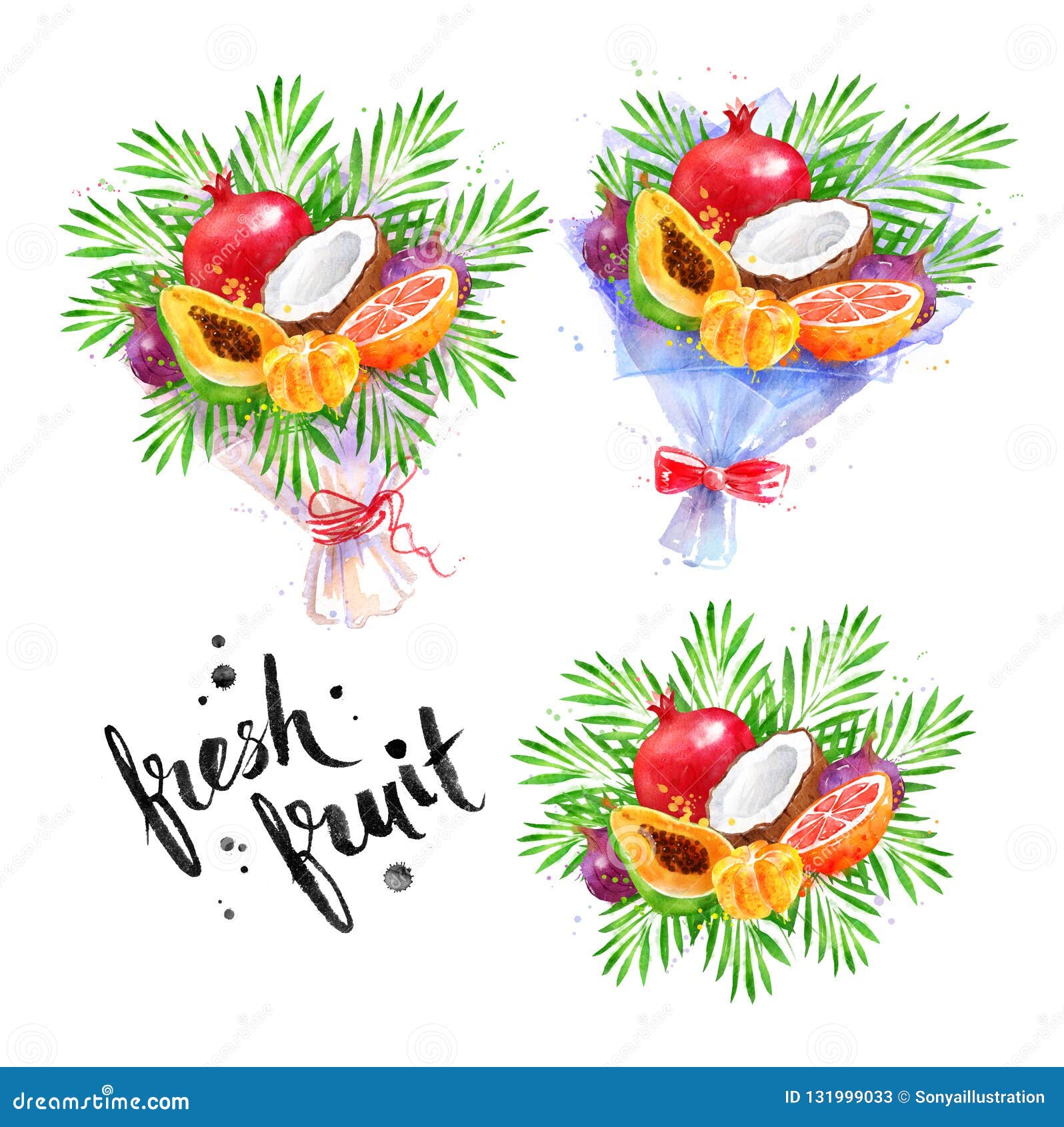 Download Watercolor Illustration Of Tropical Fruit Bouquets Stock ...