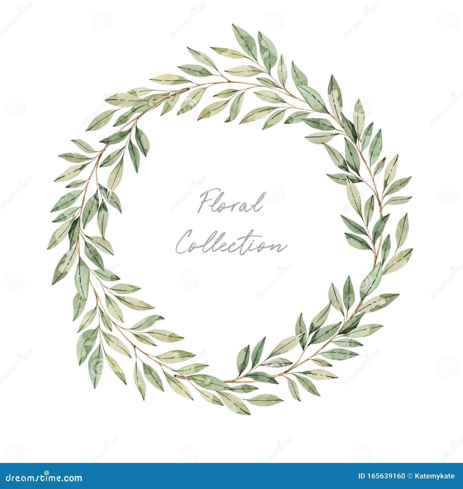 watercolor s. botanical clipart. wreath of green leaves and branches. floral  s. greenery frame. perfect