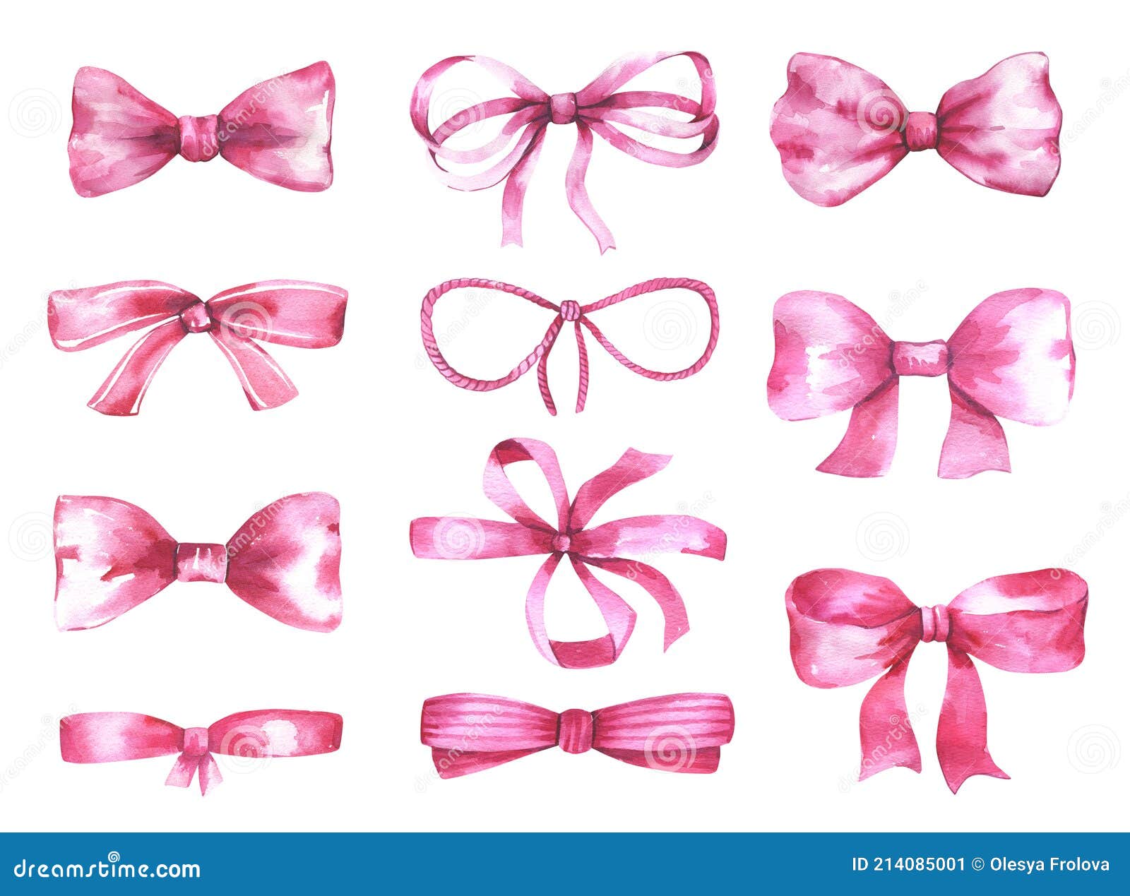 Watercolor Illustrations. Pink Bows. Silk, Satin Bow Stock Illustration ...