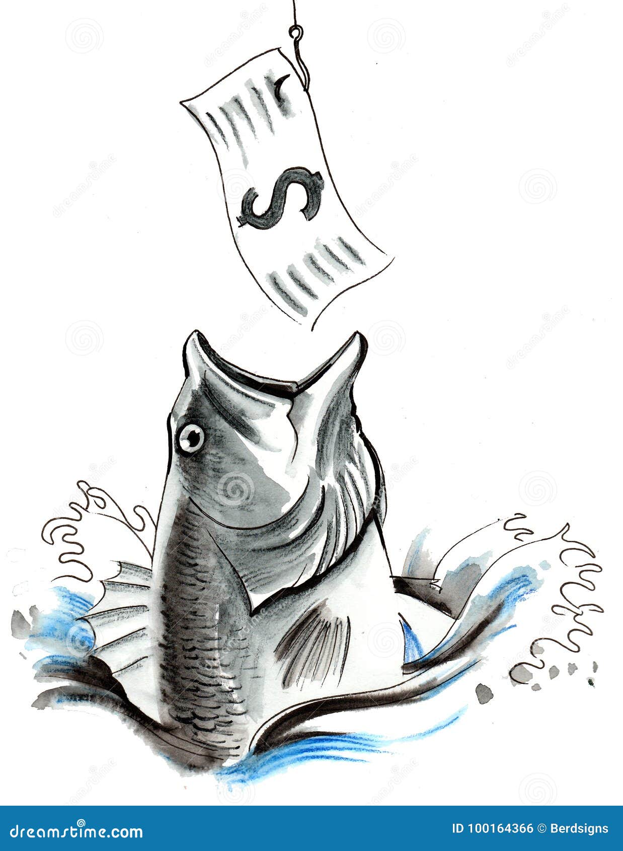 Fishing with money stock illustration. Illustration of funny