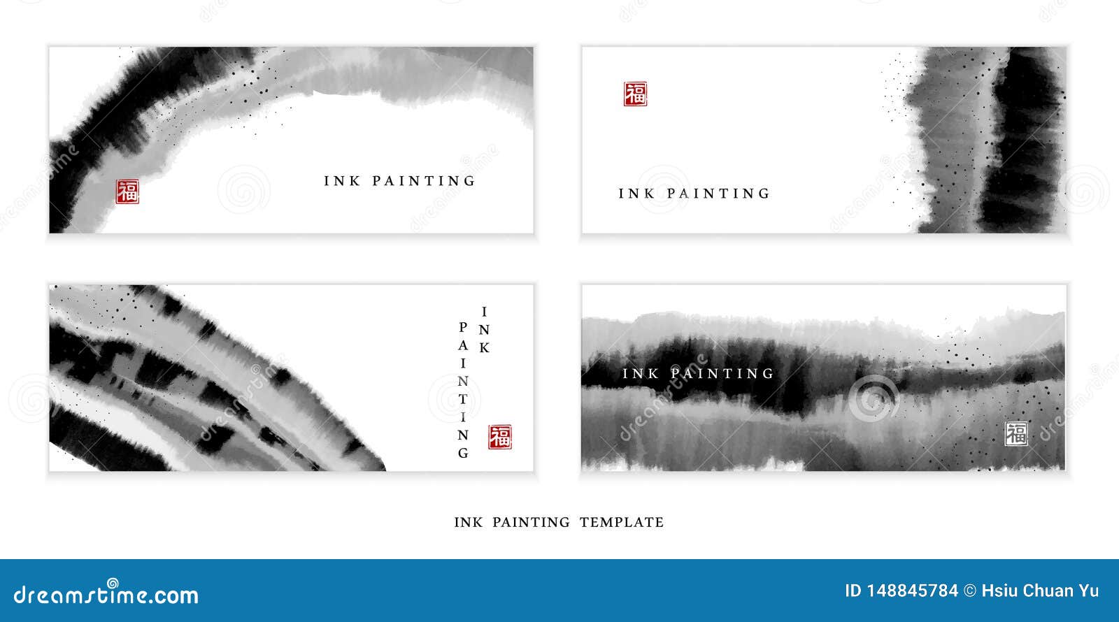 watercolor ink paint art  texture  banner background template. translation for the chinese word : blessing