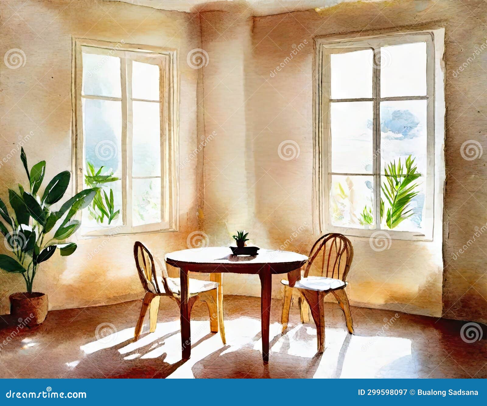 watercolor of interior de casa estilo boho