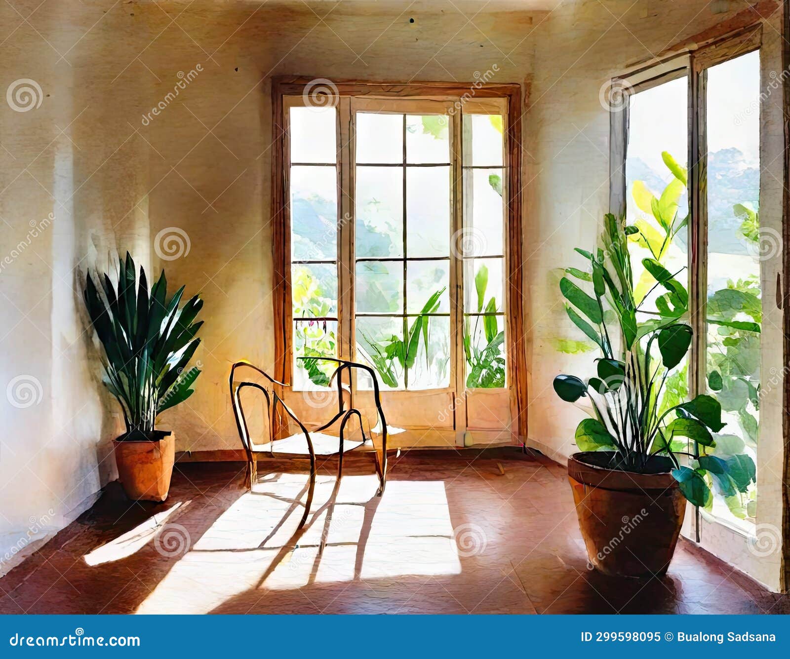 watercolor of interior de casa estilo boho