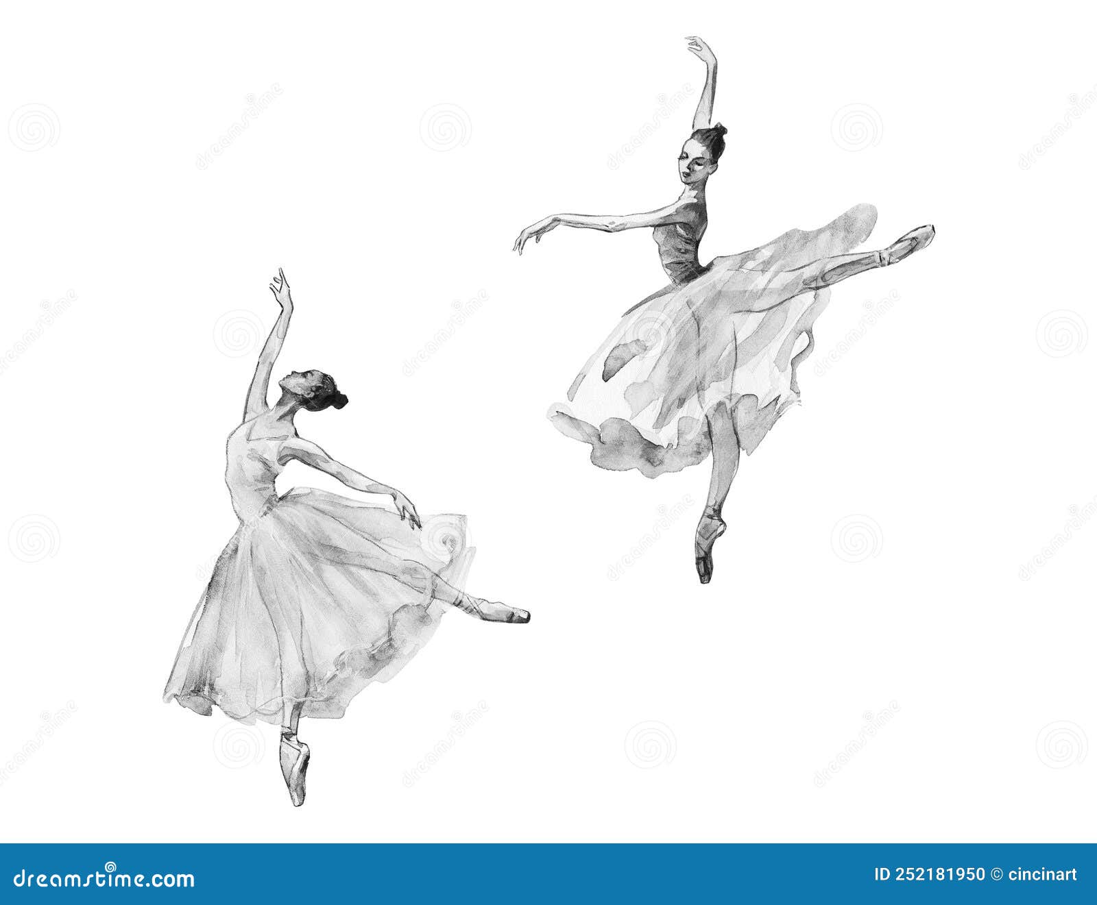 Watercolor Ballerinas. Hand Drawn Dancers on White Background. Painting ... Watercolor People Dancing