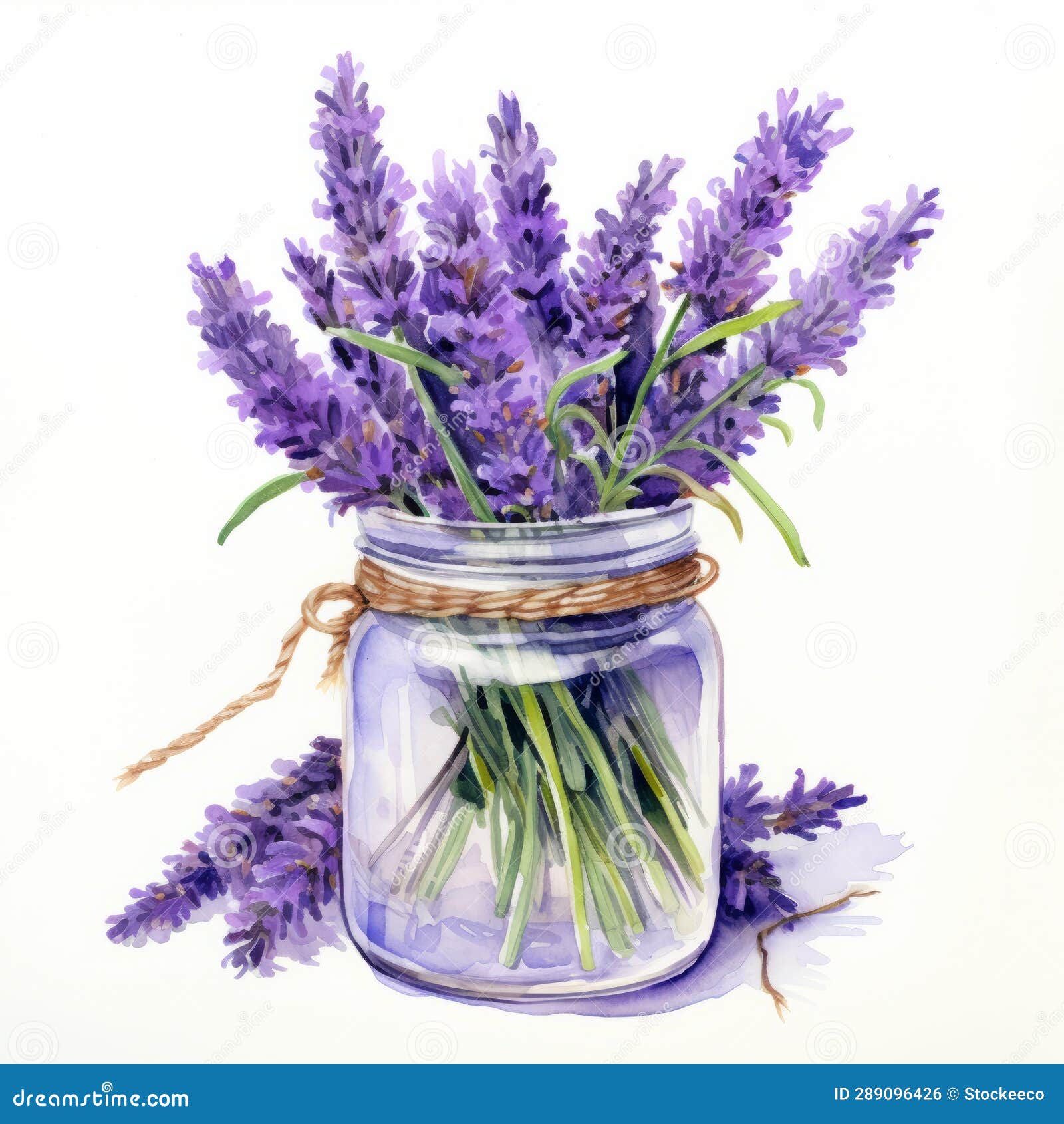 watercolor  of lavender in a mason jar